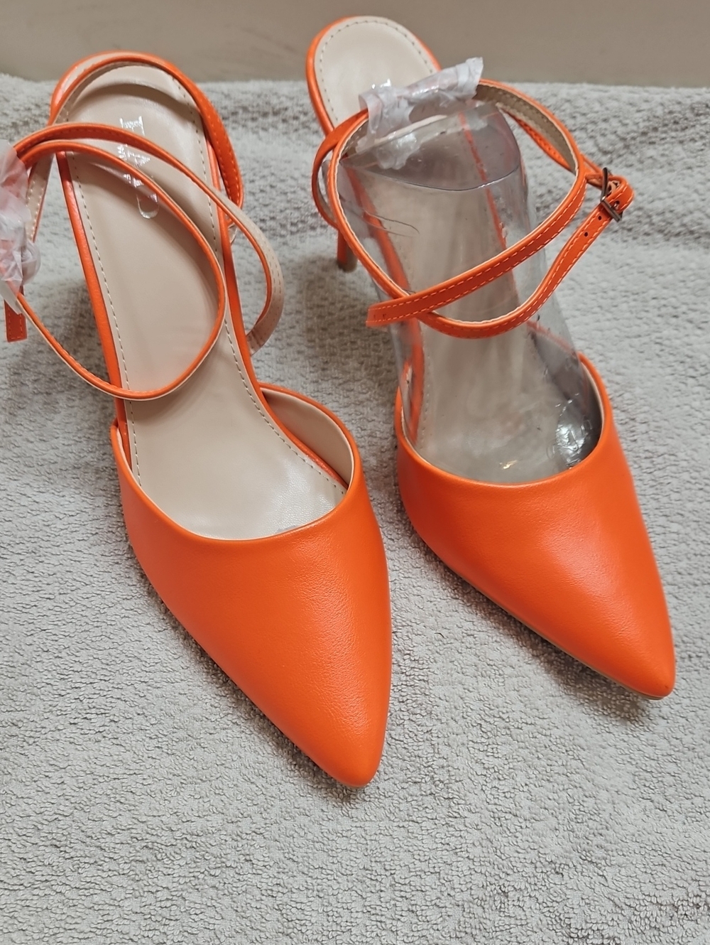 Raid Women's Pointed Toe Ankle Strap Heels in Orange